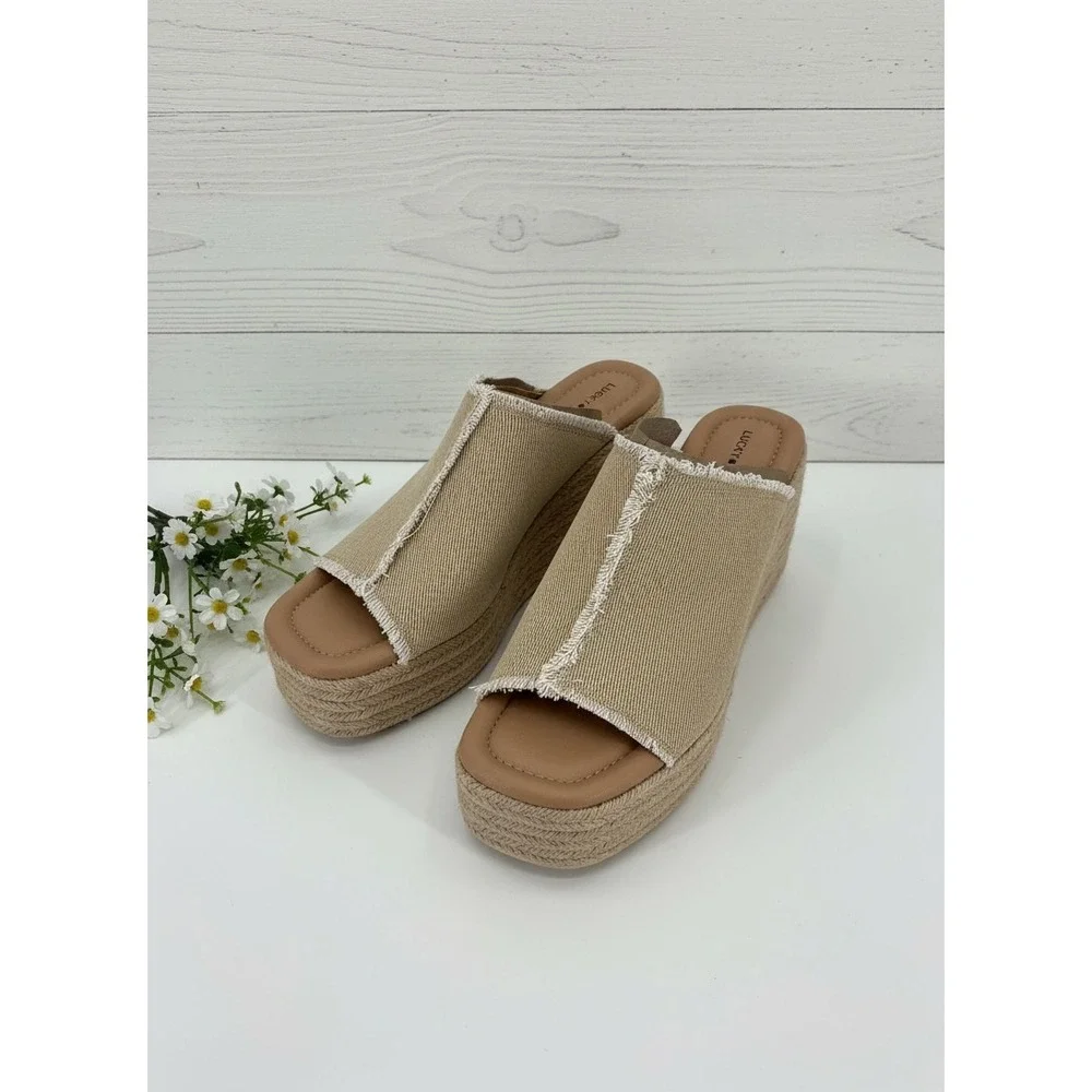 Lucky Brand Espadrille Platform Wedge Mule Sandals Neutral 9W‎ EU 40 NWOT
